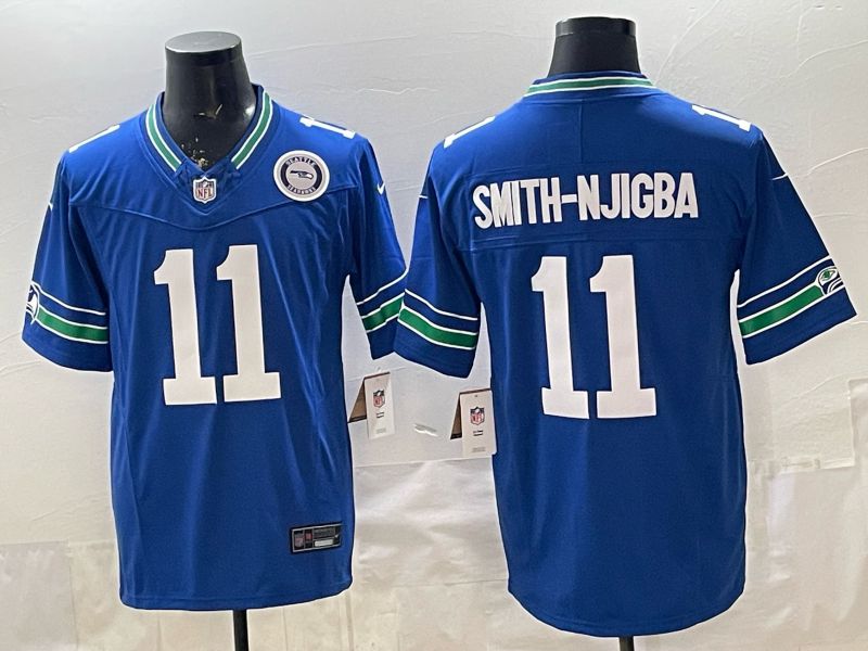 Men 2026 Seattle Seahawks  #11 Smith-njigba blue Throwback 3th generation Nike Limited NFL Jersey style 004